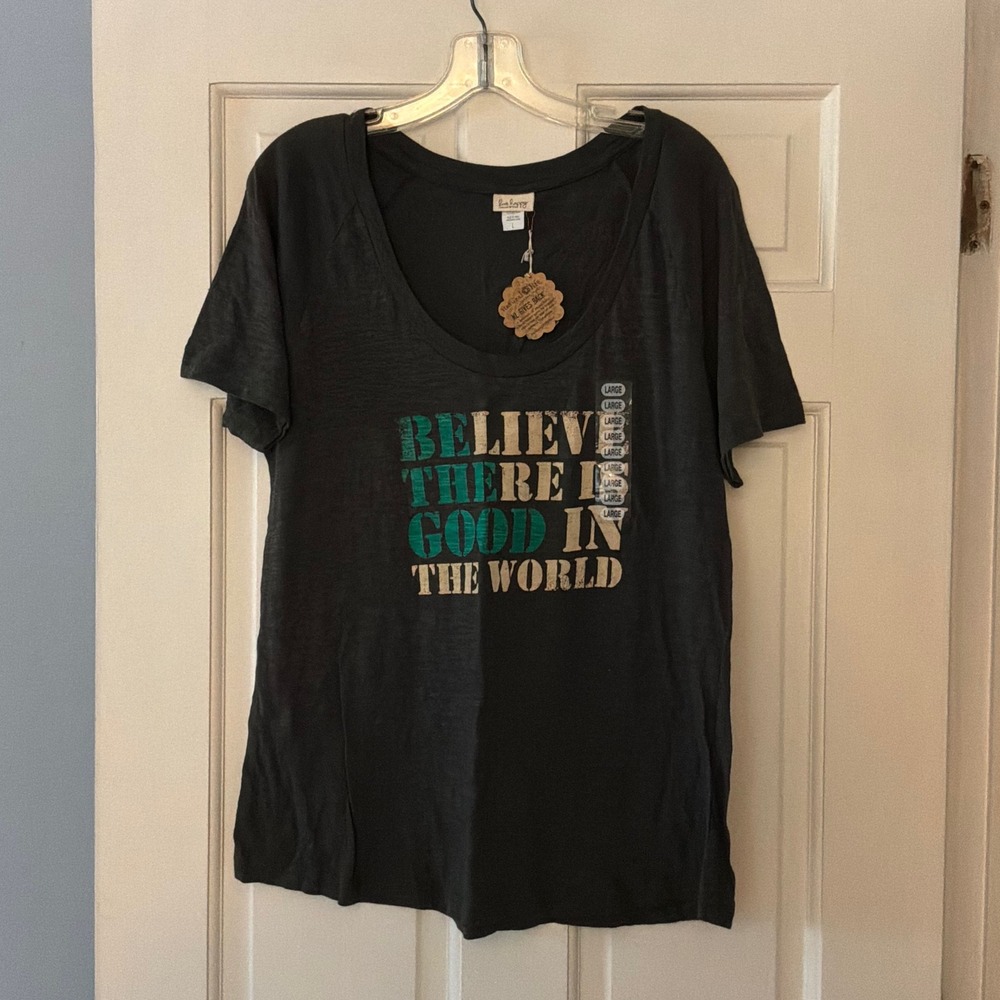 Natural Life Live Happy Believe There Is Good Graphic Tee Boho Charcoal L NWT